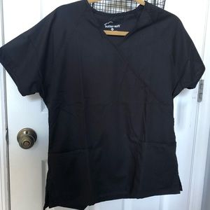 ButterSoft Scrubs 2 Pocket Mock Wrap Top Black